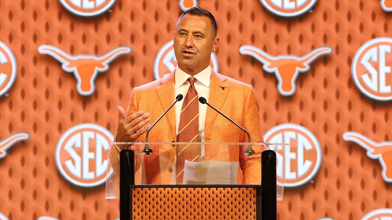 Texas coach Steve Sarkisian clarifies ‘basket weaving’ remark about Ole Miss and urges federal legislation to govern college athletics