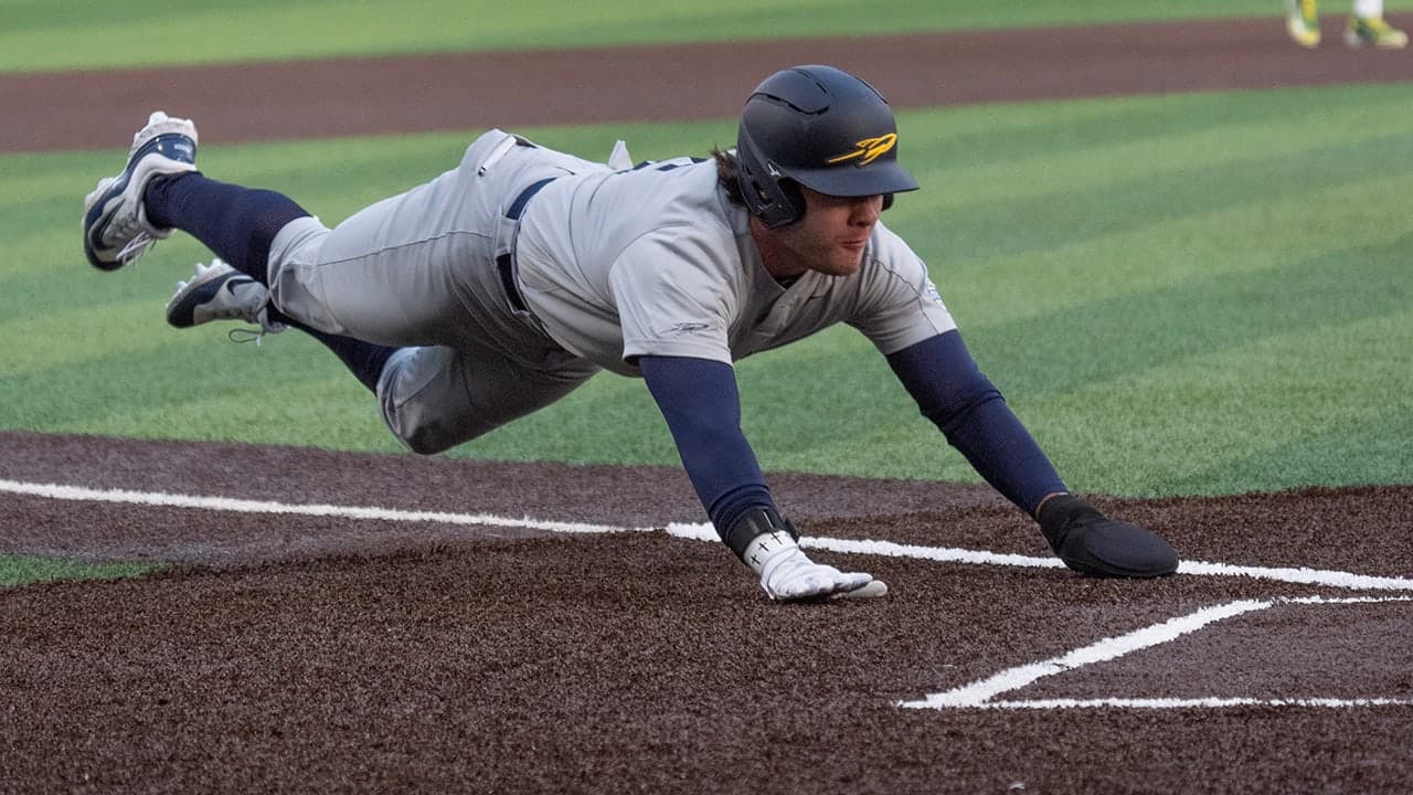 Benches clear after shove between Central Michigan pitcher Max Hammond and Toledo runner Luke Walton during Mid-American Conference game