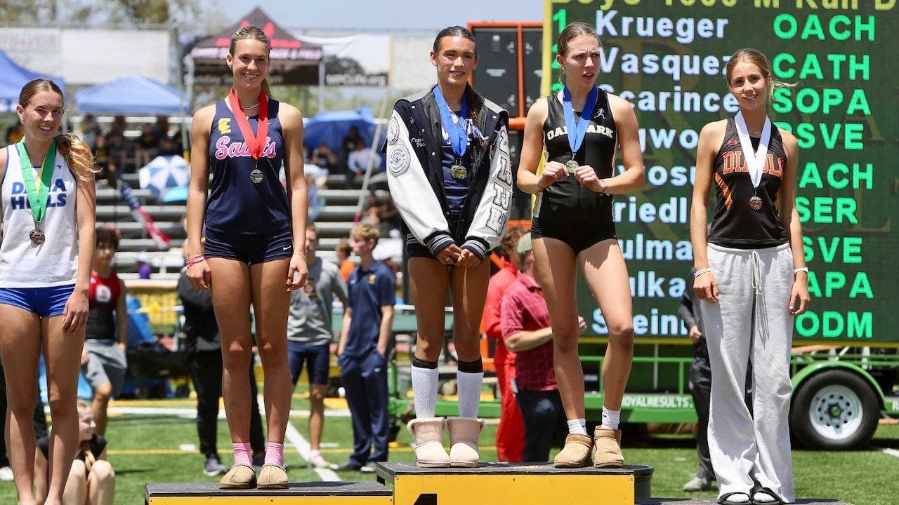 Transgender student AB Hernandez wins three jumping events at CIF Southern Section girls' finals; CIF pilot rule leads to shared podium placements and draws political criticism
