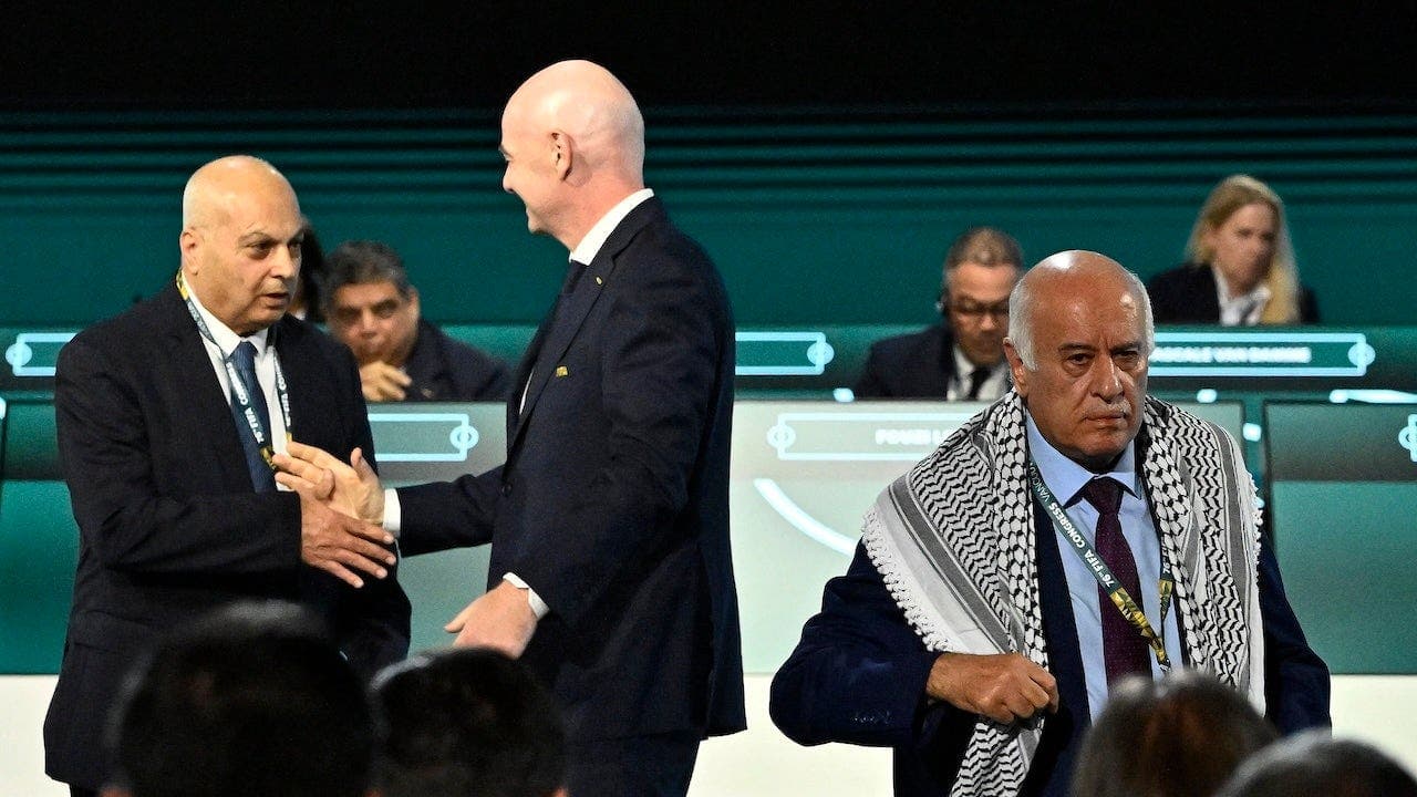 Palestine Football Association President Jibril Rajoub Refuses to Shake Hands with Israel Football Association Vice President Basim Sheikh Suliman at FIFA Congress in Vancouver