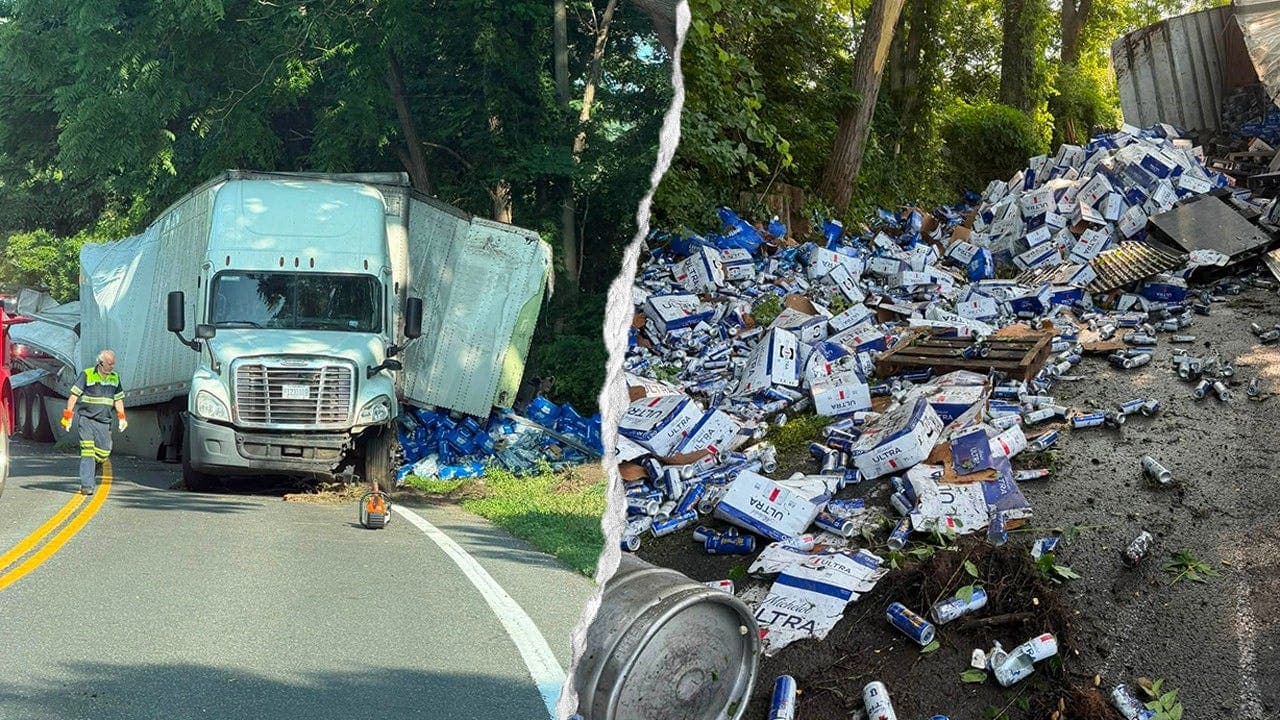 Tractor-trailer overturns, spills beer on Route 44