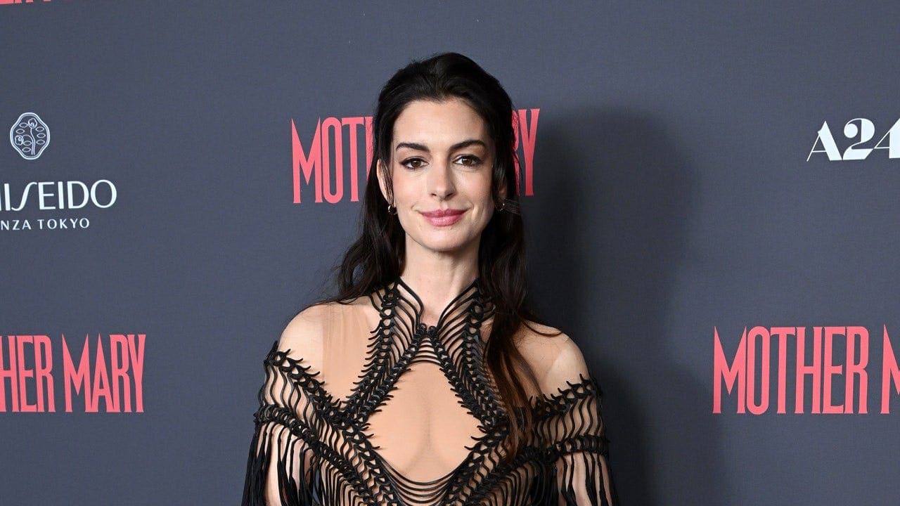Anne Hathaway wears black sheer corded gown at London premiere of Mother Mary; says she studied Beyoncé and Charli XCX while preparing the role