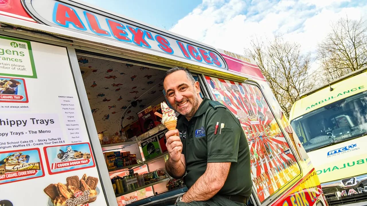 British paramedic James Shemmeld expands ice cream truck side business to four vehicles after starting it in 2020; continues to run private ambulance service